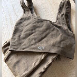 SET Active Ribbed Sports Bra - Brown